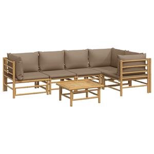 vidaXL 6-delige Loungeset met kussens bamboe taupe