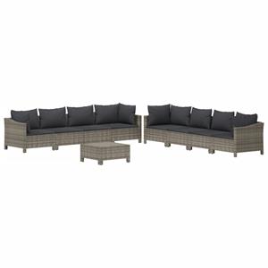 vidaXL 9-delige Loungeset met kussens poly rattan grijs