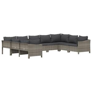 vidaXL 9-delige Loungeset met kussens poly rattan grijs