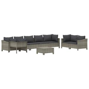 vidaXL 9-delige Loungeset met kussens poly rattan grijs