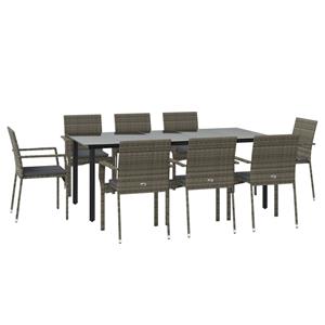 Vidaxl 9-tlg. Garten-lounge-set Mit Kissen Schwarz Grau Poly Rattan