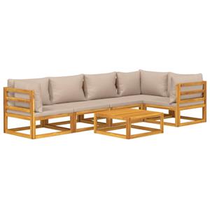 vidaXL 6-delige Loungeset met taupe kussens massief hout