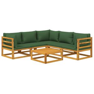 vidaXL 6-delige Loungeset met groene kussens massief hout