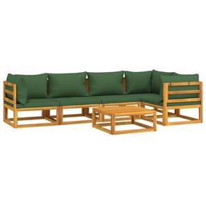 vidaXL 6-delige Loungeset met groene kussens massief hout