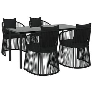 Vidaxl 5-tlg. Garten-essgruppe Mit Kissen Schwarz Pvc Rattan