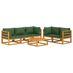 vidaXL 6-delige Loungeset met groene kussens massief hout