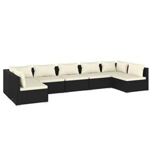 VidaXL 7-delige Loungeset met kussens poly rattan zwart