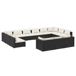 VidaXL 13-delige Loungeset met kussens poly rattan zwart