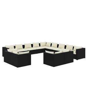 vidaXL 13-delige Loungeset met kussens poly rattan zwart