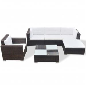 Vidaxl 6-tlg. Garten-lounge-set Mit Kissen Poly Rattan Braun