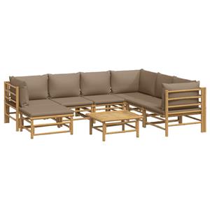 vidaXL 8-delige Loungeset met kussens bamboe taupe