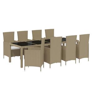 vidaXL 9-delige Tuinset met kussens poly rattan beige