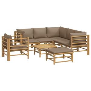 vidaXL 8-delige Loungeset met kussens bamboe taupe