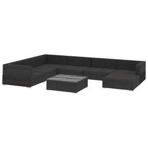 vidaXL Gartenlounge-Set 8-tlg. Garten-Lounge-Set mit Kissen Poly Rattan Schwarz, (8-tlg)