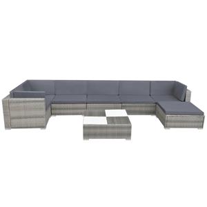 vidaXL 8-delige Loungeset met kussens poly rattan grijs