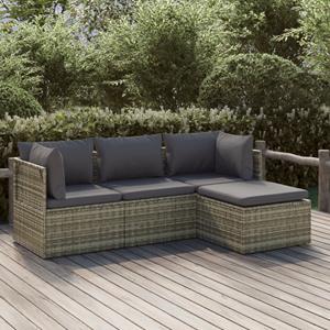 Vidaxl 4-tlg. Garten-lounge-set Mit Kissen Grau Poly Rattan