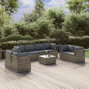 Vidaxl 9-tlg. Garten-lounge-set Mit Kissen Grau Poly Rattan