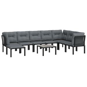 vidaXL 8-delige Loungeset poly rattan zwart en grijs