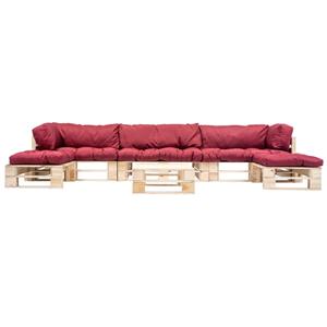 VIDAXL 6-tlg. Garten-paletten-sofagarnitur Mit Roten Kissen Holz