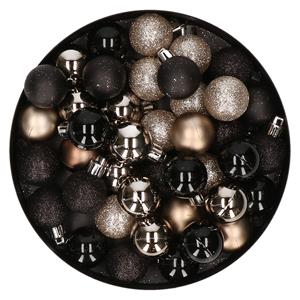 Set van 40x stuks kunststof kerstballen mix zwart en champagne 3 cm -