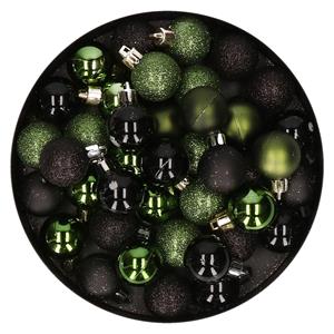 Set van 40x stuks kunststof kerstballen mix zwart en groen 3 cm -
