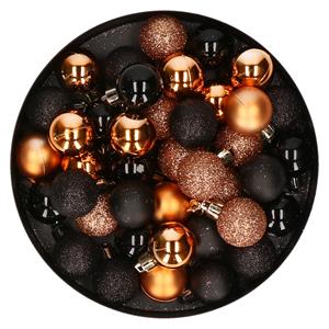 Set van 40x stuks kunststof kerstballen mix zwart en koper 3 cm -