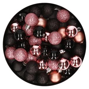 Set van 40x stuks kunststof kerstballen mix zwart en roze 3 cm -