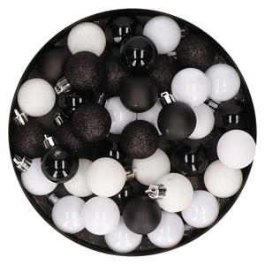 Set van 40x stuks kunststof kerstballen mix zwart en wit 3 cm -