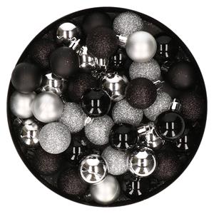 Set van 40x stuks kunststof kerstballen mix zwart en zilver 3 cm -