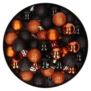 Set van 40x stuks kunststof kerstballen mix zwart en oranje 3 cm -