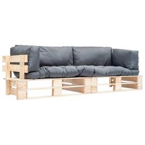 VIDAXL 2-tlg. Garten-palettensofa Mit Grauen Kissen Kiefernholz