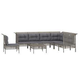 vidaXL 8-delige Loungeset met kussens poly rattan grijs