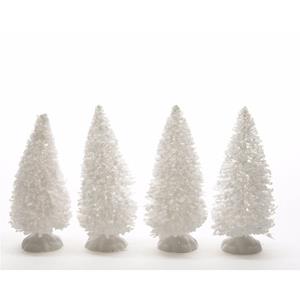 Decoris Kerstdorp onderdelen 4x besneeuwde decoratie dennenbomen 10 cm - Kerstdorpen