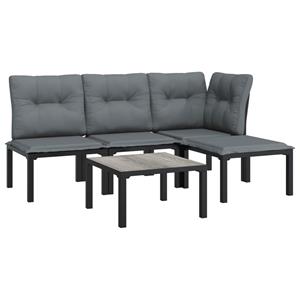 vidaXL 5-delige Loungeset poly rattan zwart en grijs