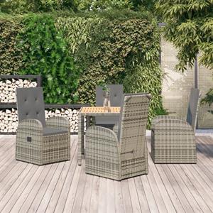 vidaXL 5-delige Tuinset met kussens poly rattan grijs