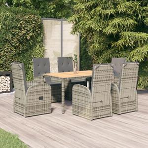 vidaXL 7-delige Tuinset met kussens poly rattan grijs