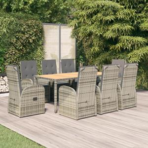 vidaXL 9-delige Tuinset met kussens poly rattan grijs