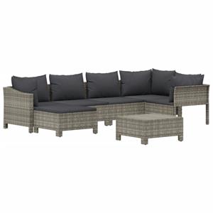 vidaXL 7-delige Loungeset met kussens poly rattan grijs