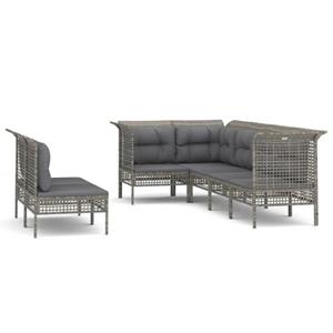 vidaXL Gartenlounge-Set 7-tlg. Garten-Lounge-Set mit Kissen Grau Poly Rattan, (1-tlg)