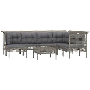 vidaXL 8-delige Loungeset met kussens poly rattan grijs