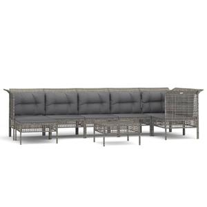 vidaXL 8-delige Loungeset met kussens poly rattan grijs