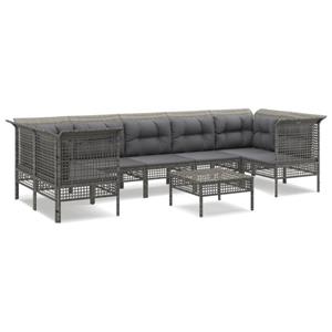 vidaXL 8-delige Loungeset met kussens poly rattan grijs