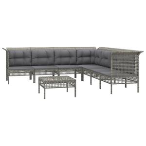 vidaXL 8-delige Loungeset met kussens poly rattan grijs