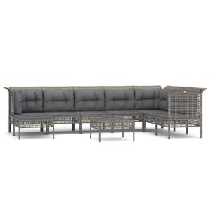 vidaXL 9-delige Loungeset met kussens poly rattan grijs