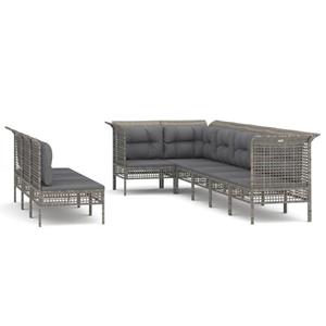 vidaXL Gartenlounge-Set 9-tlg. Garten-Lounge-Set mit Kissen Grau Poly Rattan, (9-tlg)