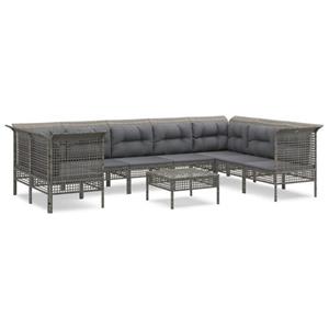 vidaXL 9-delige Loungeset met kussens poly rattan grijs