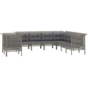 vidaXL 9-delige Loungeset met kussens poly rattan grijs