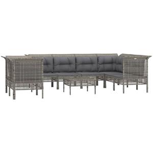 vidaXL 9-delige Loungeset met kussens poly rattan grijs