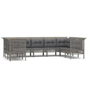 vidaXL 9-delige Loungeset met kussens poly rattan grijs