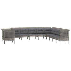 11-tlg. Garten-Lounge-Set mit Kissen Grau Poly Rattan vidaXL - Grau